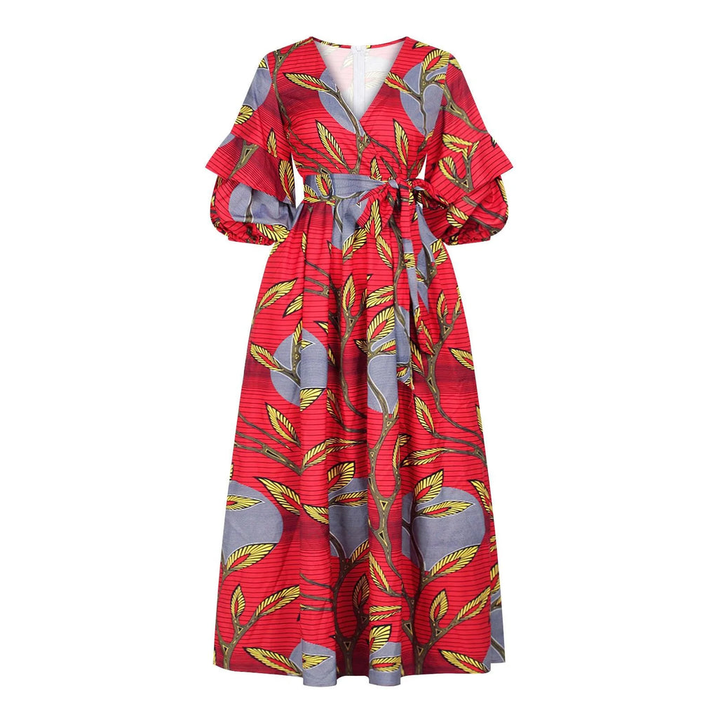 Sexy V-neck 3 4 sleeve dress African ethnic - melvincucci