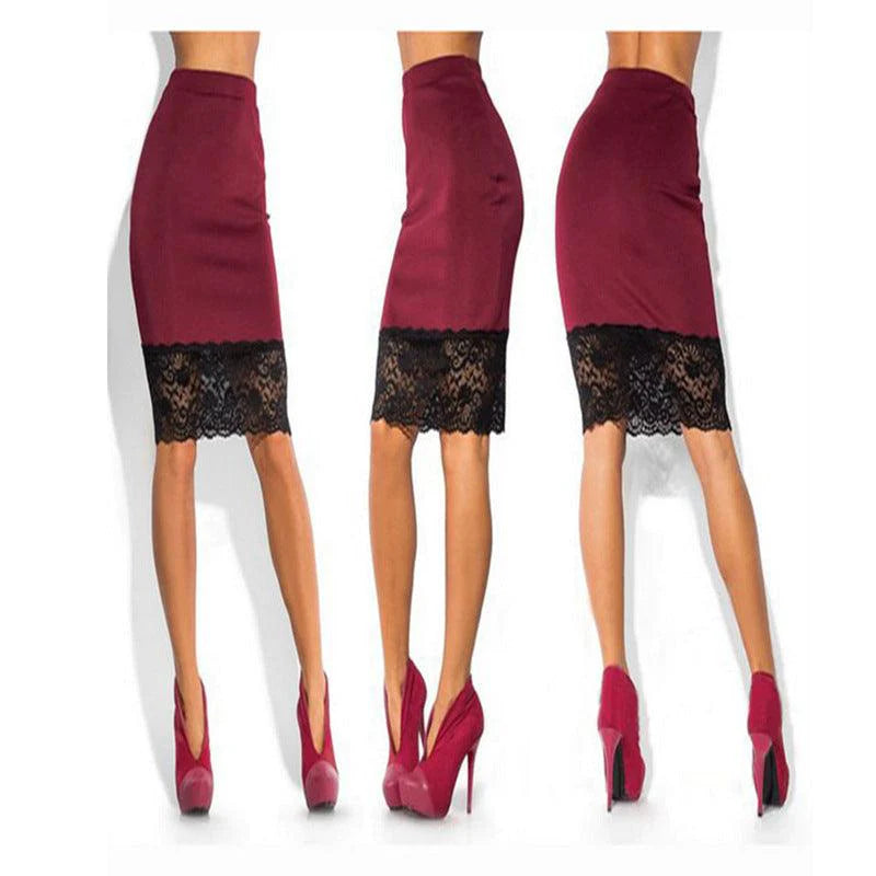 Sexy Women Formal Stretch High Waist Short Lace Mini Skirt Pencil Skirt Red Black Skirt - melvincucci