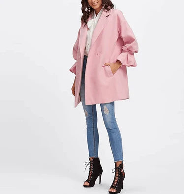 SHEIN Drop Shoulder Pearl Detail Ruffle Cuff Coat Elegant Coats For Women  Long Sleeve Ladies Spring Autumn Coats - melvincucci
