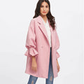 SHEIN Drop Shoulder Pearl Detail Ruffle Cuff Coat Elegant Coats For Women  Long Sleeve Ladies Spring Autumn Coats - melvincucci