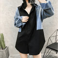 SHENGPALAE Patchwork Denim Long Sleeve Women Blouses Turn-down Collar Korean Fashion Top Summer Spring Loose Female Shirt FM1750 - melvincucci