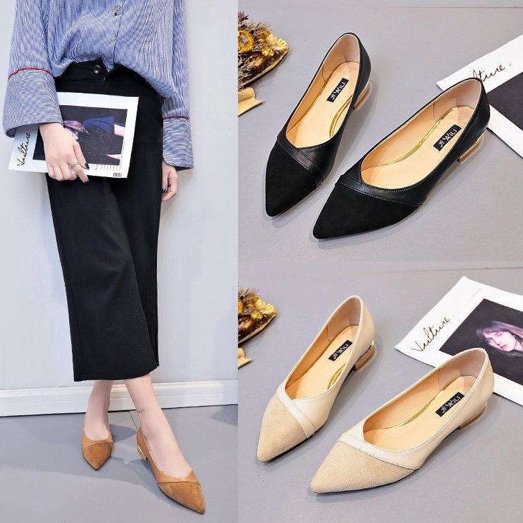 Shoe Lady 2021 Spring Han Edition New Low Heel Is Pointed Shallow Mouth Single Shoe Black  Shoe - melvincucci