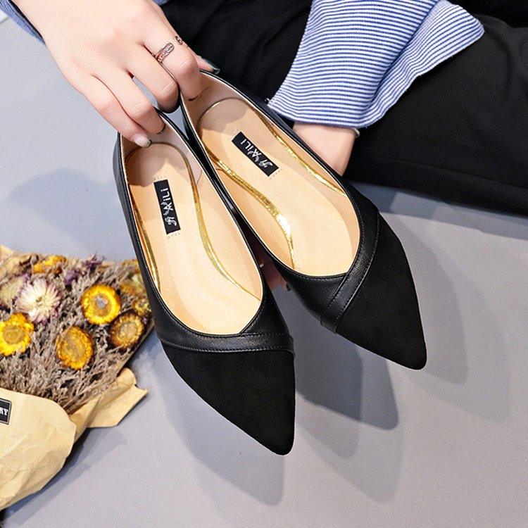 Shoe Lady 2021 Spring Han Edition New Low Heel Is Pointed Shallow Mouth Single Shoe Black  Shoe - melvincucci