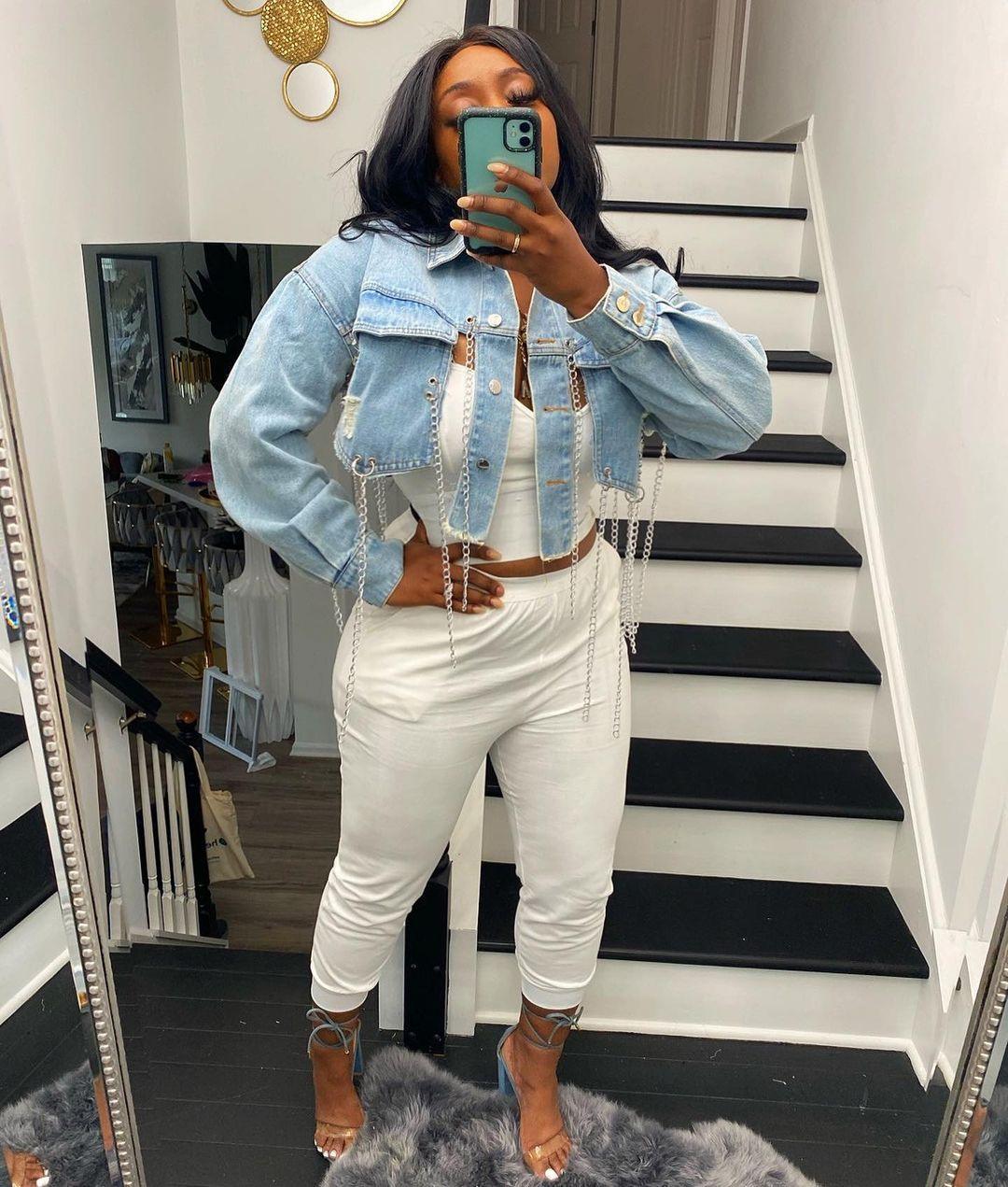 Short Frayed Denim Jacket Women Chain Fashion Style - melvincucci