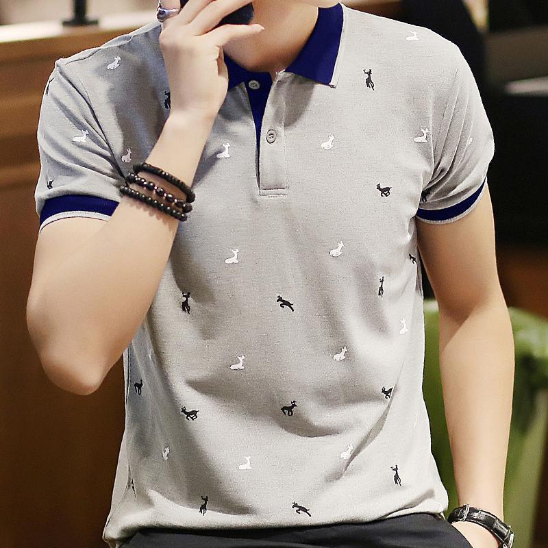 Short Sleeve T-shirt Men''s One Summer Men''s Thin Polo Shirt Fawn Print Lapel T-Shirt Large - melvincucci