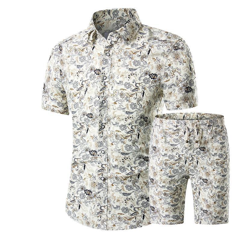 Short-Sleeved Floral Shirt Shorts A Set Of Cross-Border Men'S Beachwear Floral Sports - melvincucci