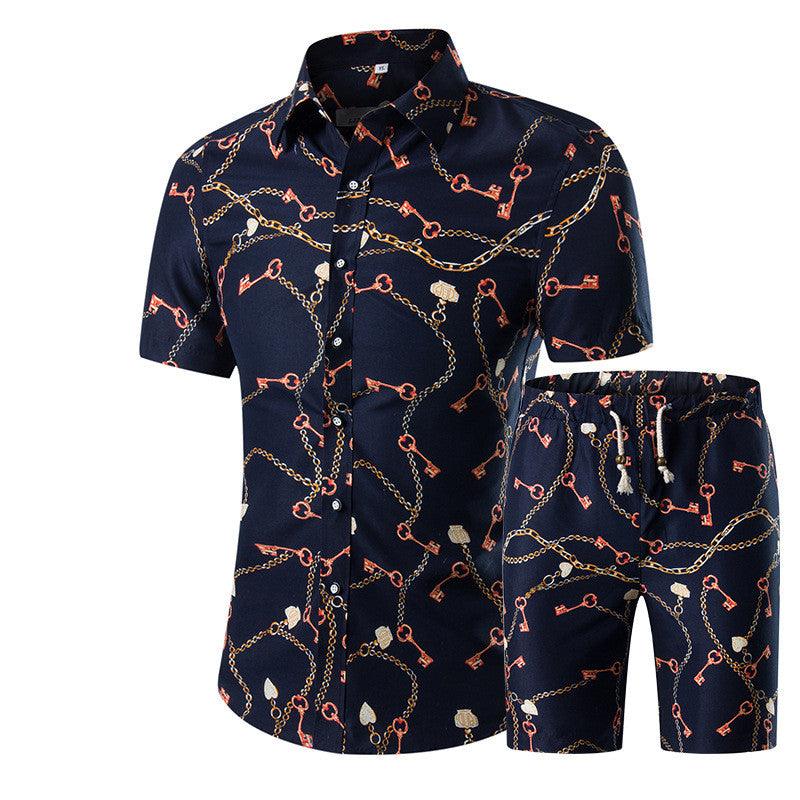 Short-Sleeved Floral Shirt Shorts A Set Of Cross-Border Men'S Beachwear Floral Sports - melvincucci