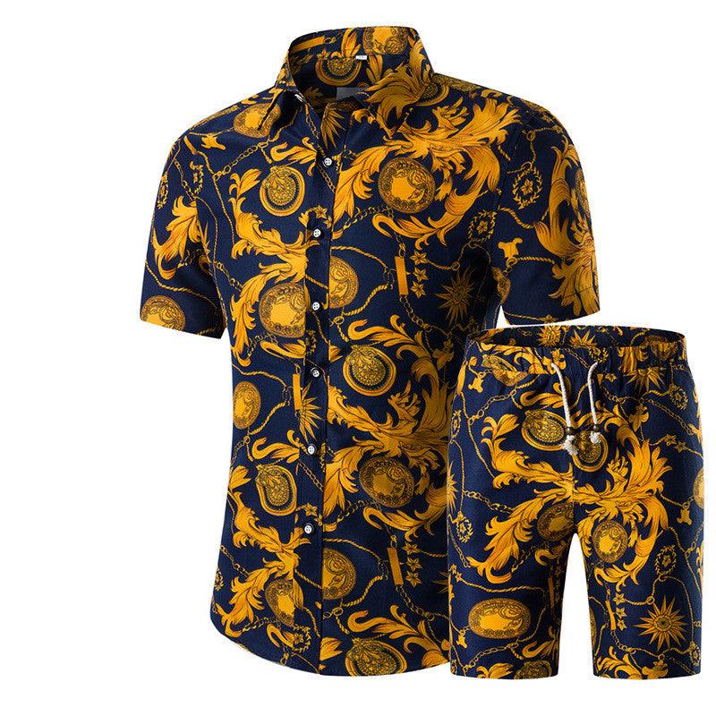 Short-Sleeved Floral Shirt Shorts A Set Of Cross-Border Men'S Beachwear Floral Sports - melvincucci