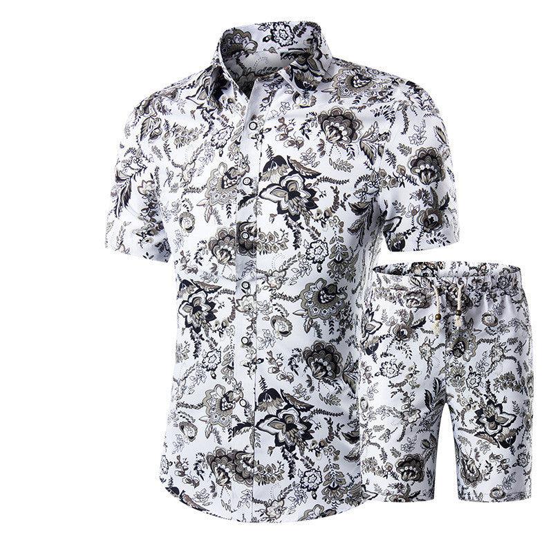 Short-Sleeved Floral Shirt Shorts A Set Of Cross-Border Men'S Beachwear Floral Sports - melvincucci
