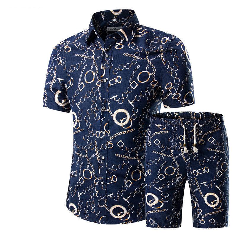 Short-Sleeved Floral Shirt Shorts A Set Of Cross-Border Men'S Beachwear Floral Sports - melvincucci