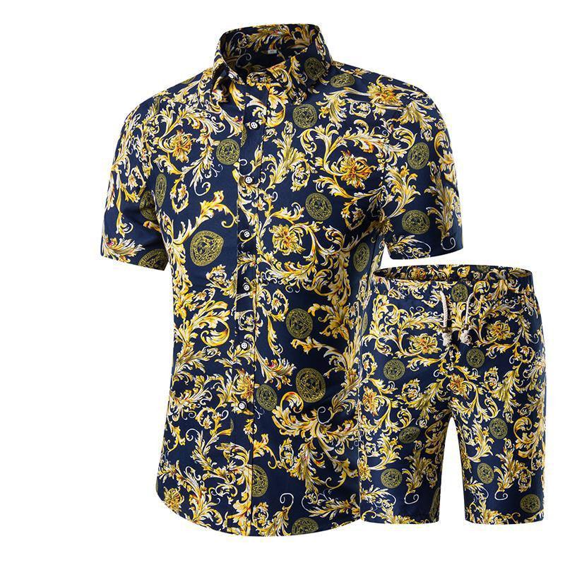 Short-Sleeved Floral Shirt Shorts A Set Of Cross-Border Men'S Beachwear Floral Sports - melvincucci