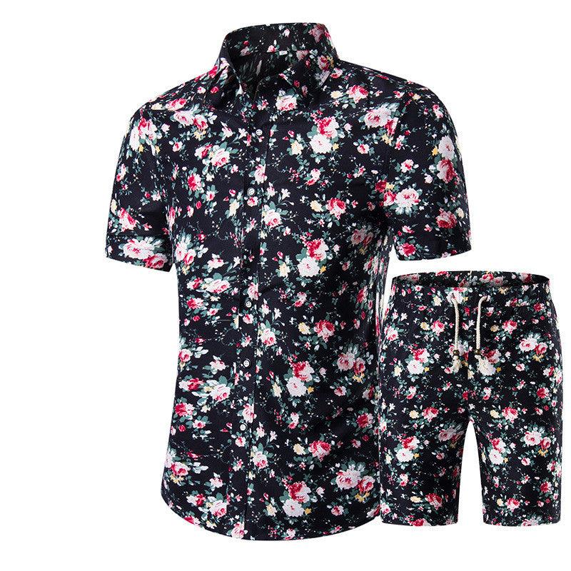 Short-Sleeved Floral Shirt Shorts A Set Of Cross-Border Men'S Beachwear Floral Sports - melvincucci