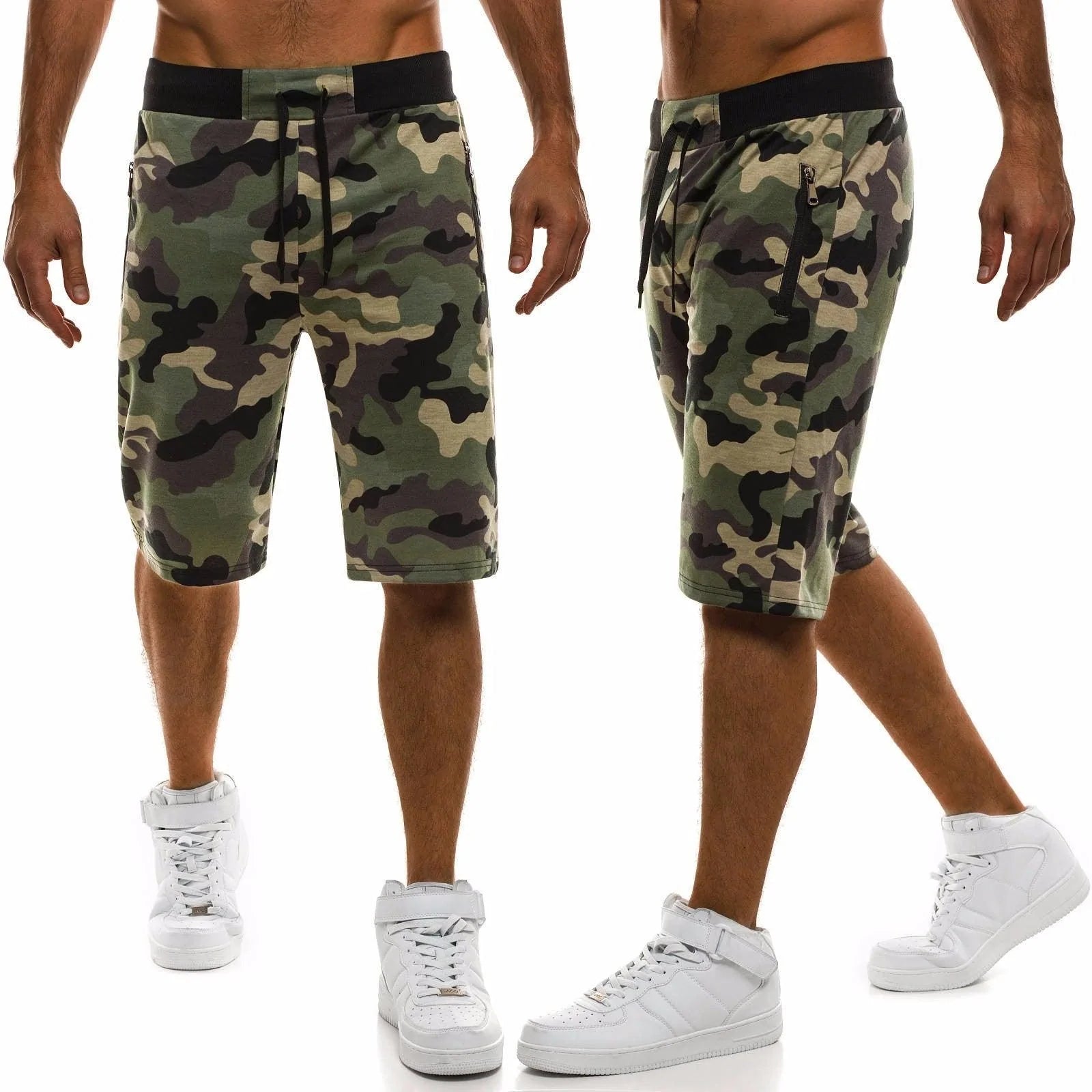 Shorts Sports Fitness Five-Point Pants Tether Zipper Shorts Straight Camouflage Beach Pants Men - melvincucci