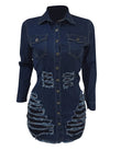 Shredded denim dress denim casual dress - melvincucci