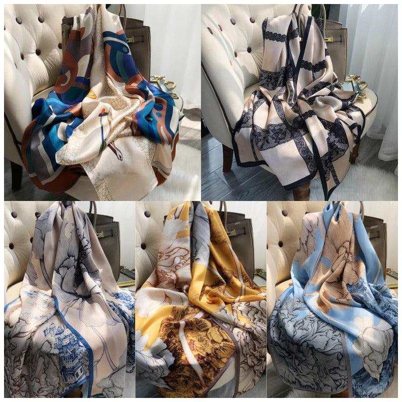 Silk French Satin Silk Scarf Women Long Silk Scarf Shawl Dual-use - melvincucci
