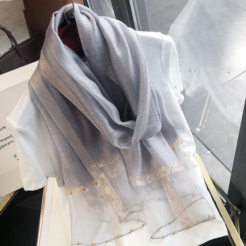 Silk Silk Wool Scarf New Spring And Autumn Silk Scarf With Beads - melvincucci