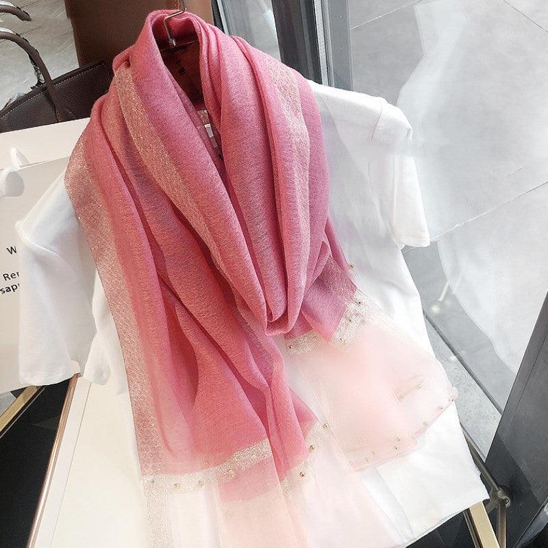 Silk Silk Wool Scarf New Spring And Autumn Silk Scarf With Beads - melvincucci
