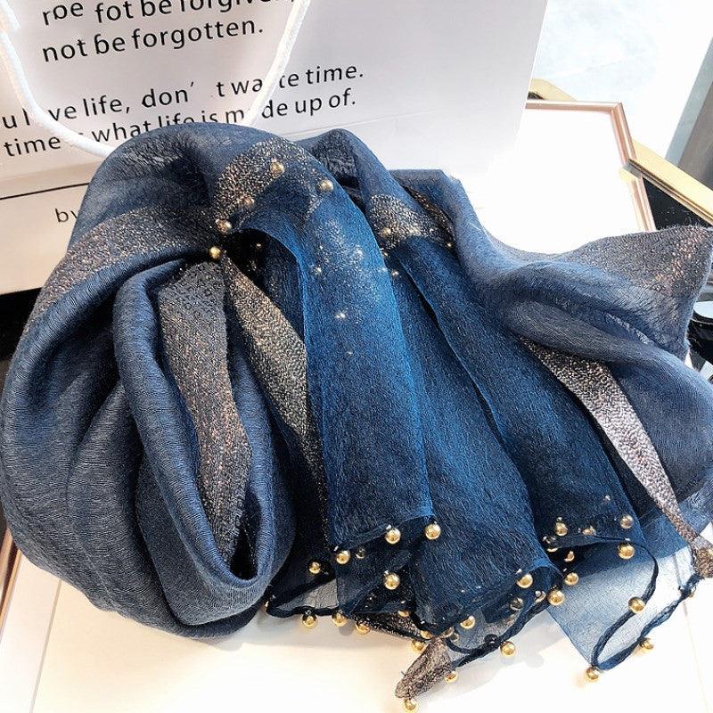 Silk Silk Wool Scarf New Spring And Autumn Silk Scarf With Beads - melvincucci
