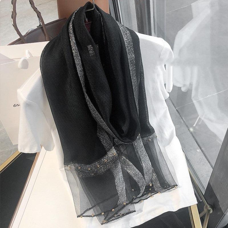 Silk Silk Wool Scarf New Spring And Autumn Silk Scarf With Beads - melvincucci