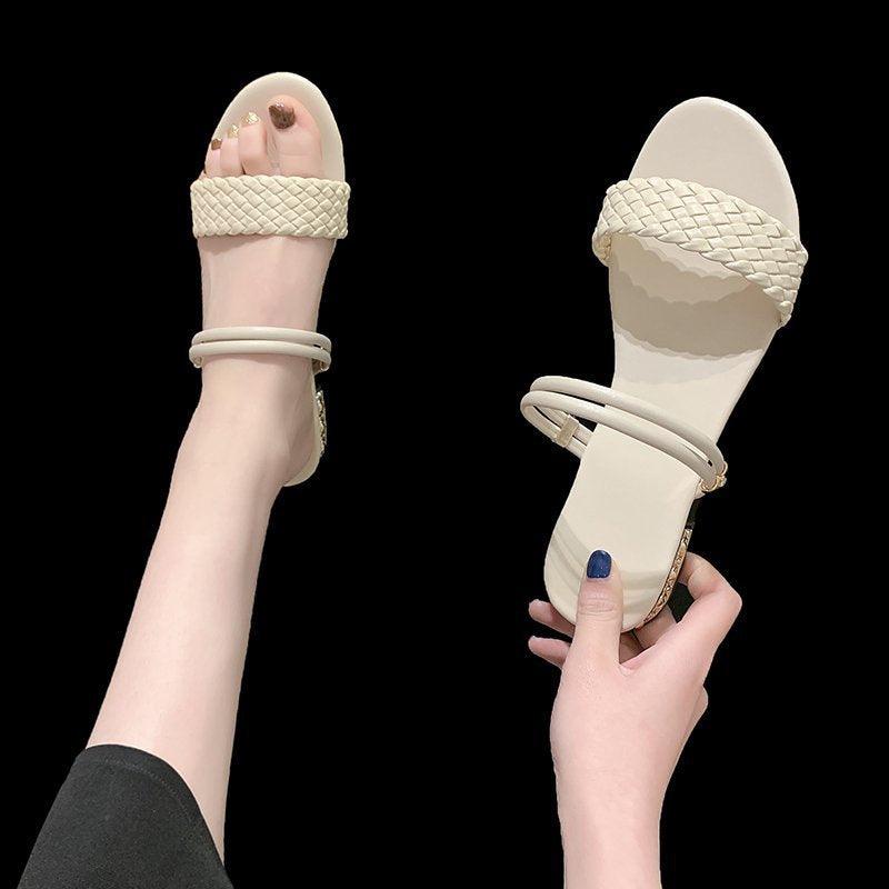 Simple Fairy Style Flat One Shoe Two Open-toed Sandals - melvincucci