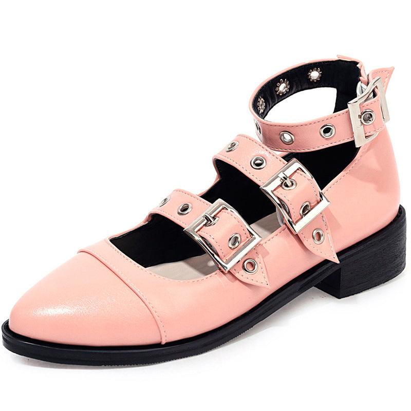Single shoe thick heel Roman shoes with rivet buckle - melvincucci