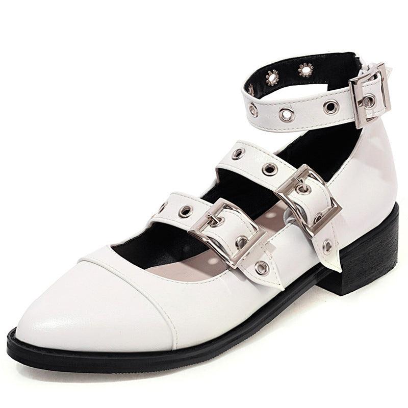 Single shoe thick heel Roman shoes with rivet buckle - melvincucci