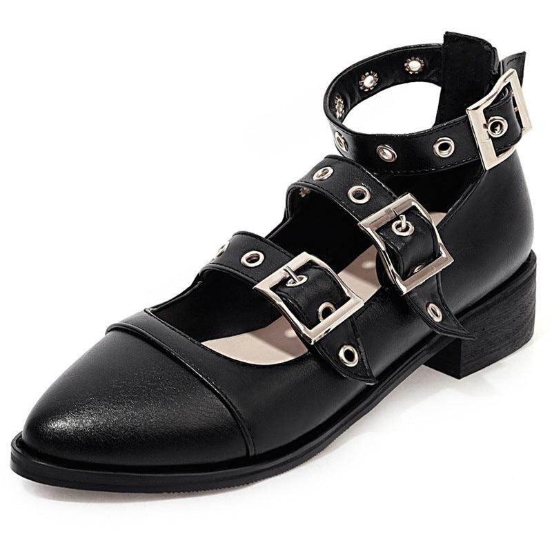 Single shoe thick heel Roman shoes with rivet buckle - melvincucci