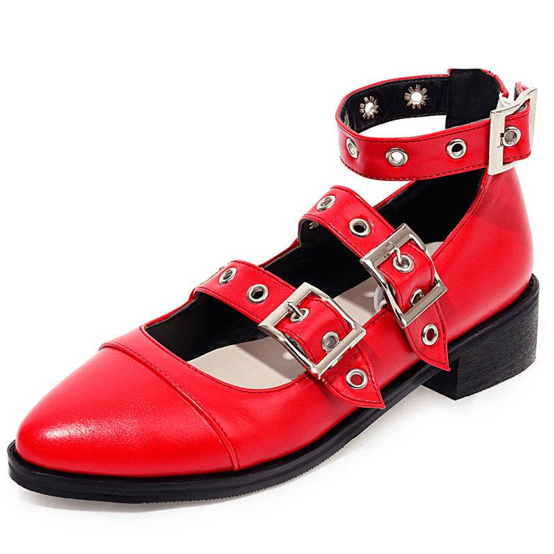 Single shoe thick heel Roman shoes with rivet buckle - melvincucci