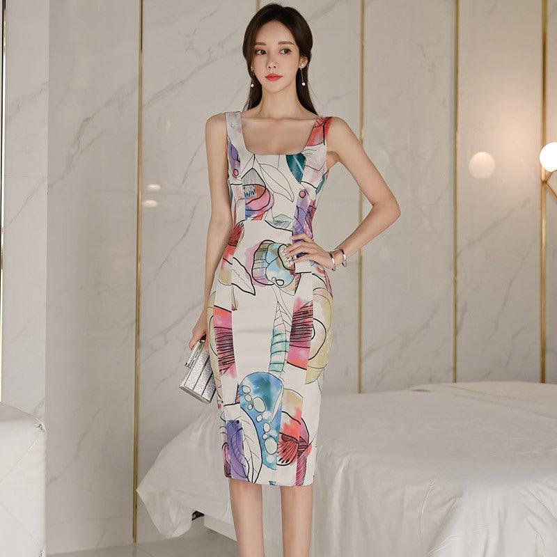 Sleeveless print ladies dress skirt women - melvincucci