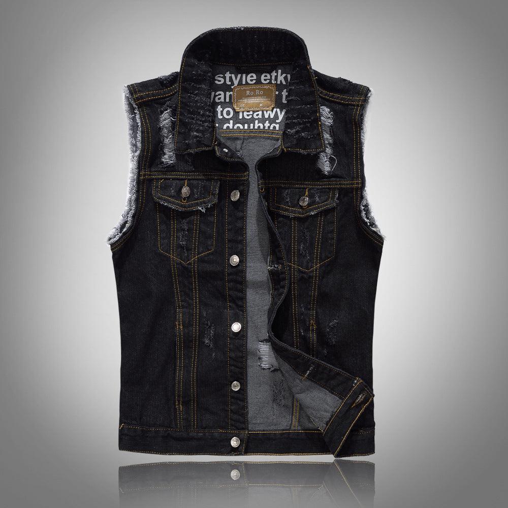 Slim Fit Black Denim Vest Men Sleeveless - melvincucci