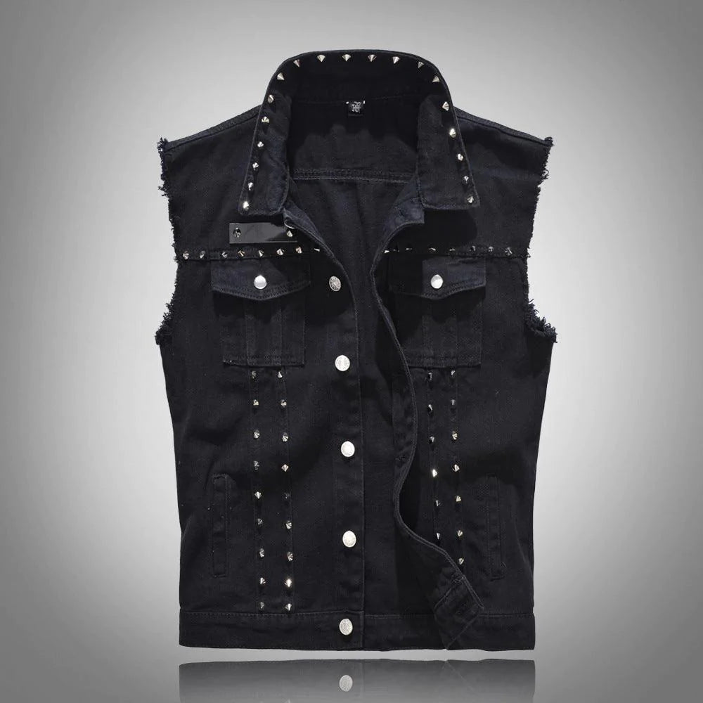 Slim Fit Black Denim Vest Men Sleeveless - melvincucci