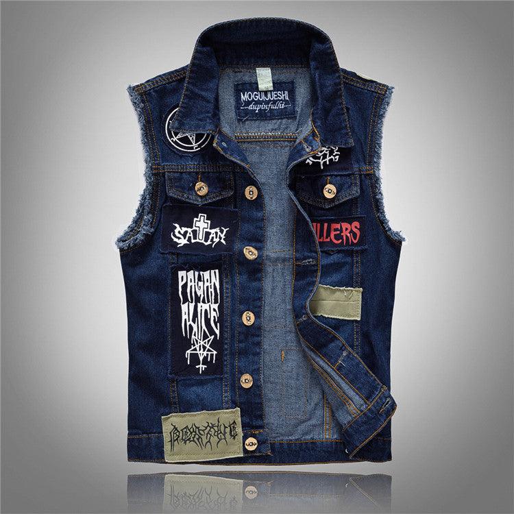 Slim Fit Black Denim Vest Men Sleeveless - melvincucci