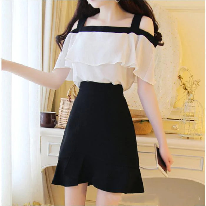 Small Fresh Suit Skirt Strapless Sling Fishtail Skirt Two-Piece Women - melvincucci
