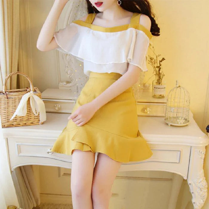 Small Fresh Suit Skirt Strapless Sling Fishtail Skirt Two-Piece Women - melvincucci