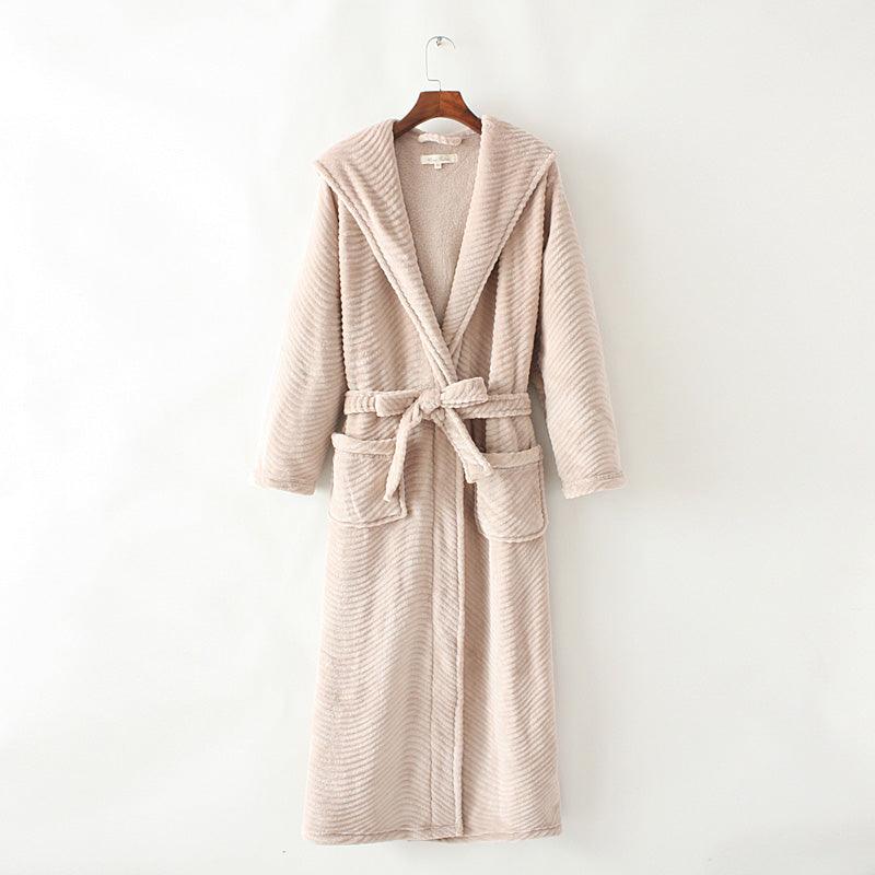 Solid Color Extended Hooded Flannel Bathrobe - melvincucci
