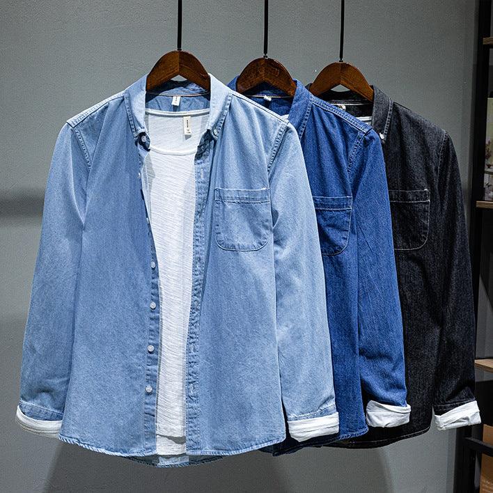 Solid Color Long-sleeved Denim Shirt Jacket Men - melvincucci