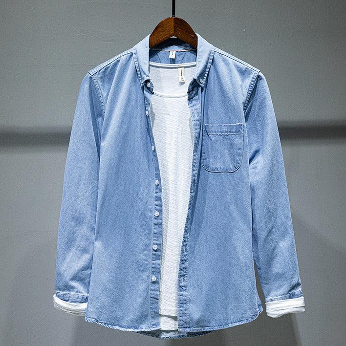 Solid Color Long-sleeved Denim Shirt Jacket Men - melvincucci