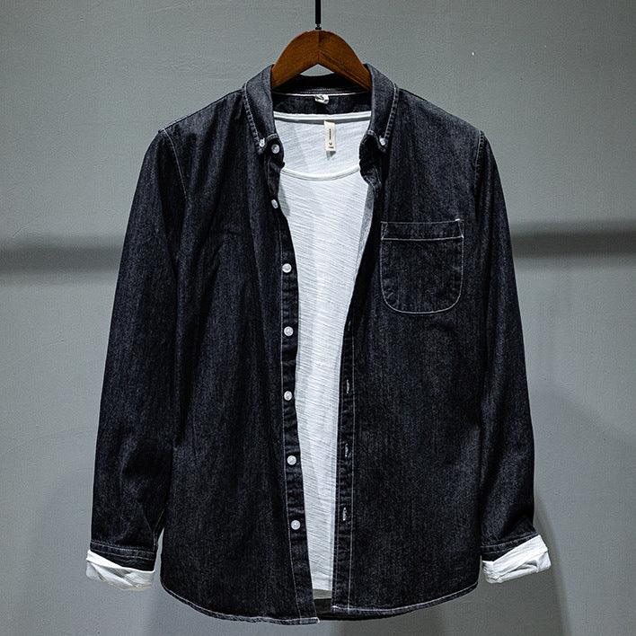 Solid Color Long-sleeved Denim Shirt Jacket Men - melvincucci