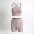 Solid Color Two Piece Yoga Suit With Solid Suspender Vest - melvincucci
