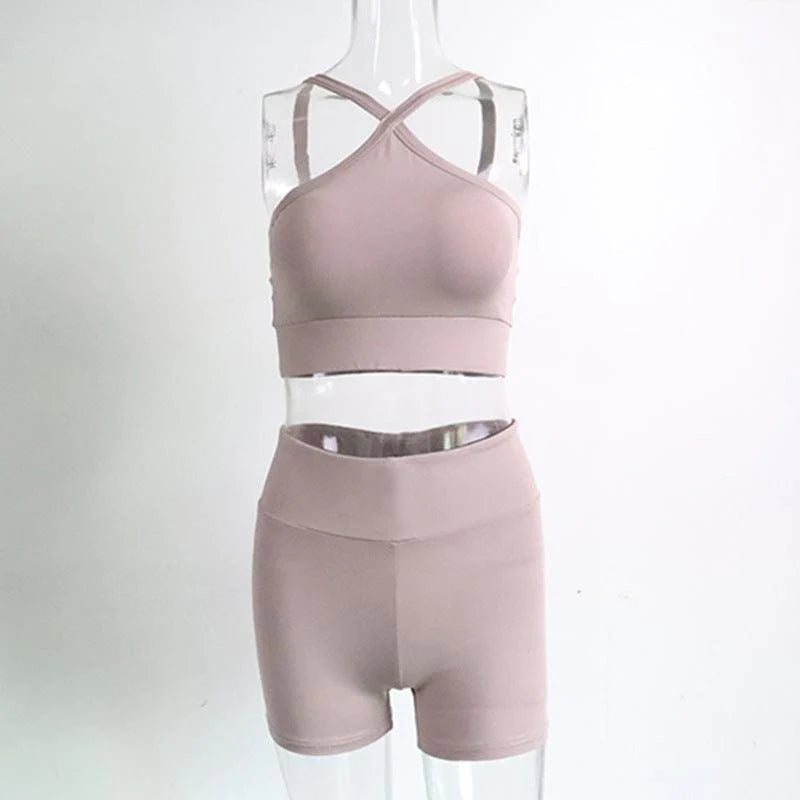 Solid Color Two Piece Yoga Suit With Solid Suspender Vest - melvincucci