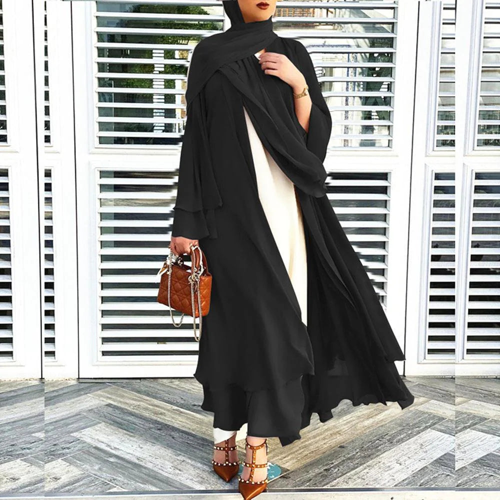 Solid Open Abaya Kimono Dubai Turkey Kaftan Muslim Cardigan - melvincucci