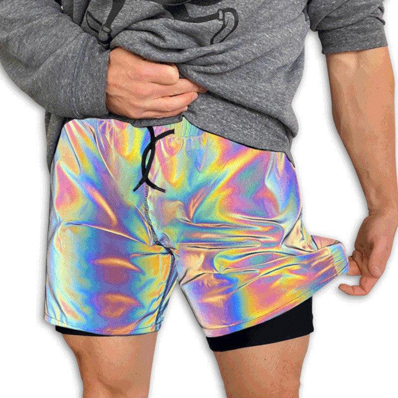 Solid Reflective Men Short Casual Work Night Club Running Mens Short Pants - melvincucci