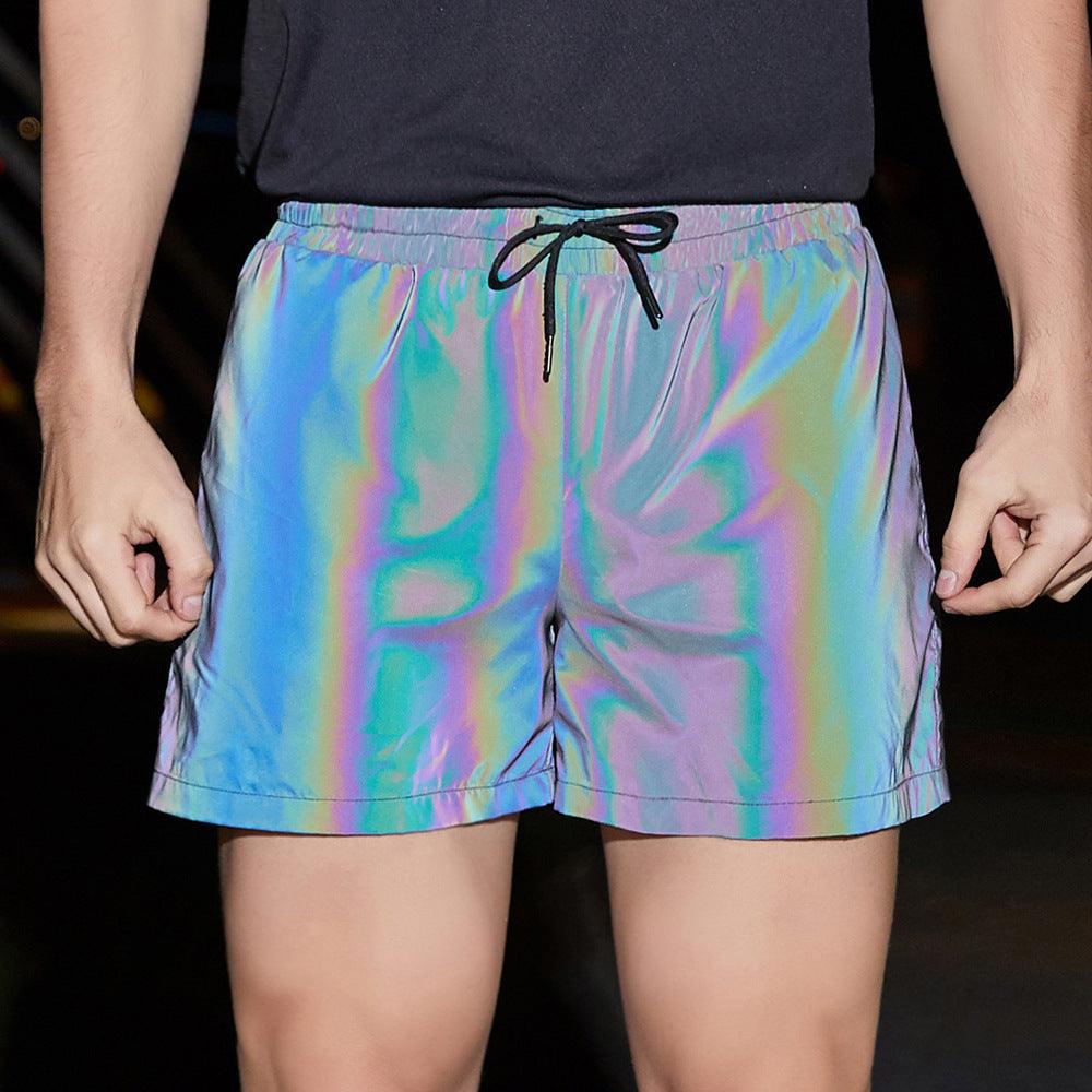Solid Reflective Men Short Casual Work Night Club Running Mens Short Pants - melvincucci