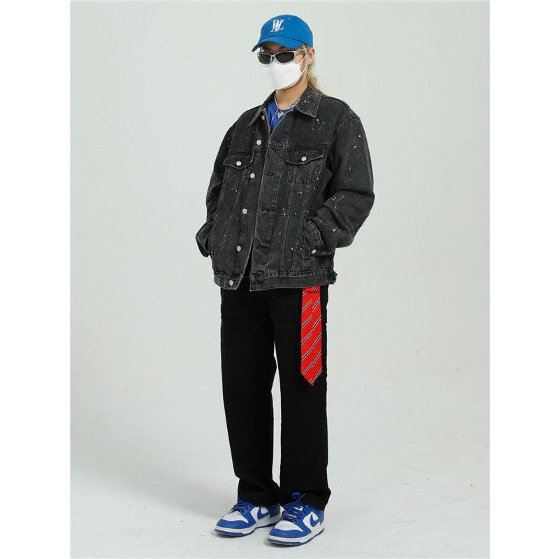 Spray Paint Jacket Men and Women Trend Couple Denim Jacket Retro Denim Jacket - melvincucci