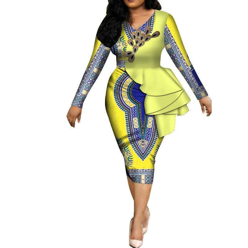 Spring Africa Dresses For Women Vestidos Print Fabric Elegant Africa Clothes Ruffles African Clothing Brw - melvincucci