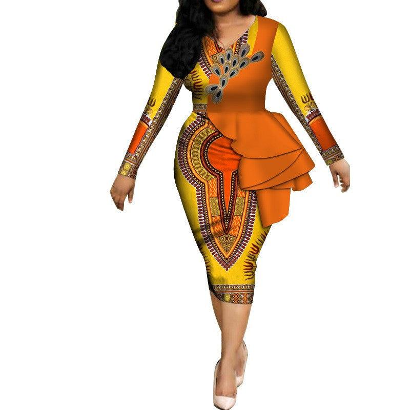 Spring Africa Dresses For Women Vestidos Print Fabric Elegant Africa Clothes Ruffles African Clothing Brw - melvincucci