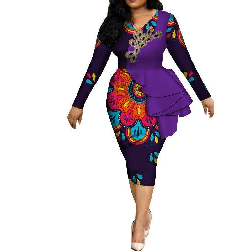 Spring Africa Dresses For Women Vestidos Print Fabric Elegant Africa Clothes Ruffles African Clothing Brw - melvincucci