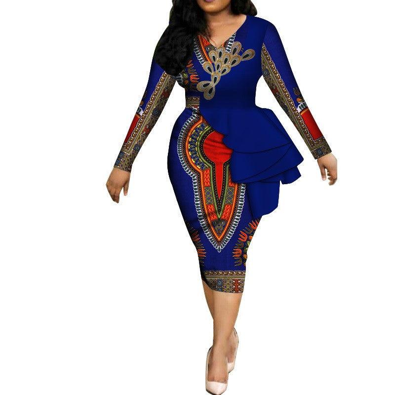 Spring Africa Dresses For Women Vestidos Print Fabric Elegant Africa Clothes Ruffles African Clothing Brw - melvincucci