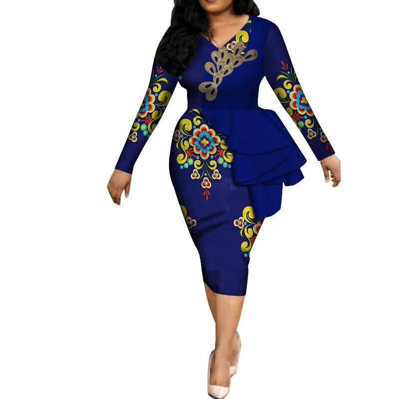 Spring Africa Dresses For Women Vestidos Print Fabric Elegant Africa Clothes Ruffles African Clothing Brw - melvincucci