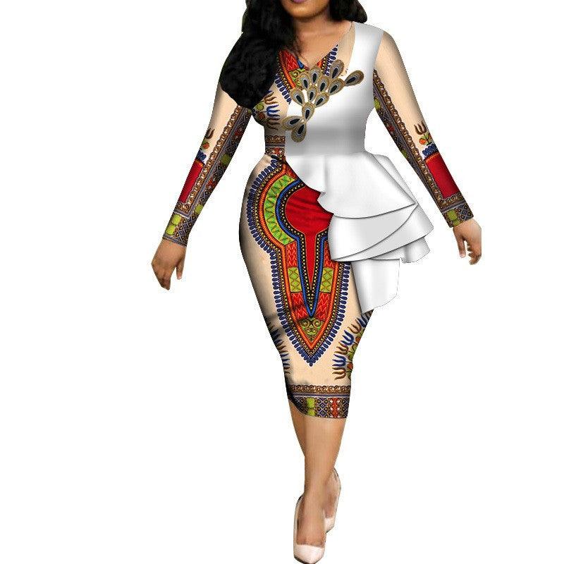 Spring Africa Dresses For Women Vestidos Print Fabric Elegant Africa Clothes Ruffles African Clothing Brw - melvincucci